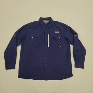 Realtree Long Sleeve Button  Up Fishing Shirt Size Large Navy Blue Dry Vented